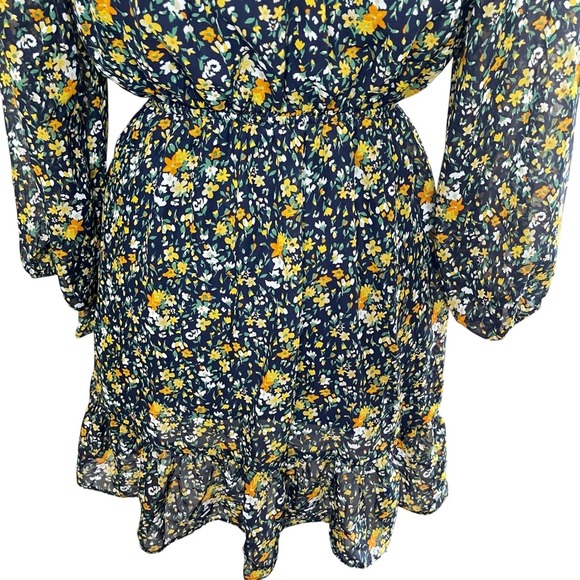 LOVE ADY Navy & Yellow Ditsy Floral Ruffled Mini Dress, Medium - Picture 6 of 8